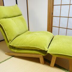 無印良品 ハイバックリクライニングソファ(グリーン色)　オットマン付き美品