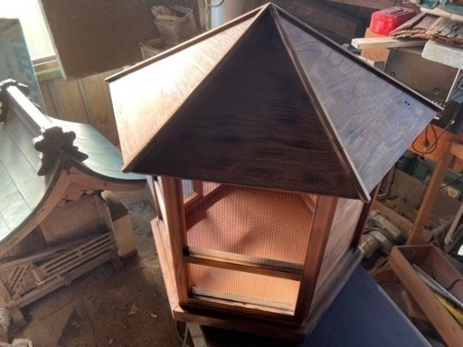 室内用鳥小屋　チーク塗装プラスバーナー焼き目