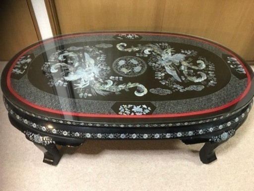 螺鈿細工 鳳凰　黒い座卓　ローテーブル