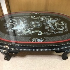 螺鈿細工 鳳凰 黒い座卓 ローテーブル
