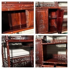 唐木 茶棚 飾り棚 透かし彫り 違い棚 茶箪笥 紫檀