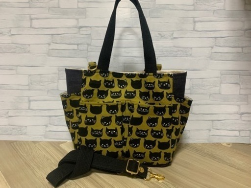 ハンドメイド　猫柄ミニトートバッグ