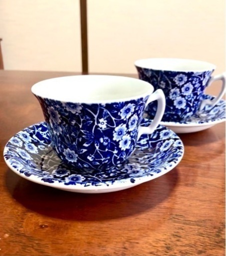 バーレイ（BURLEIGH）ブルーキャリコカップ＆ソーサーペア