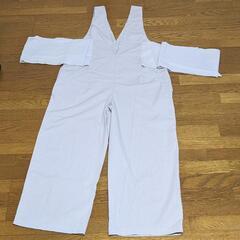 【美品】バックリボンサロペット オーバーオール サロペット ワイドパンツ グレージュの画像