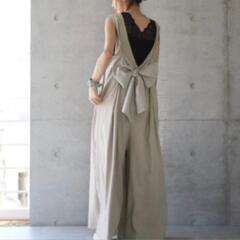 【美品】バックリボンサロペット オーバーオール サロペット ワイ...