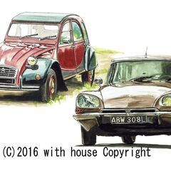 GC-352 シトロエン2CV/DS23 限定版画 直筆サイン有 額装済 作家
