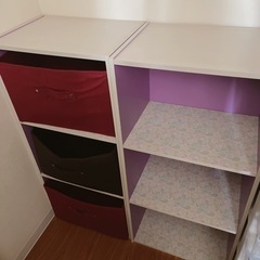 カラーボックス　3段✖️2個　ボックス6個付き　暗所利用のため日焼けなしの画像