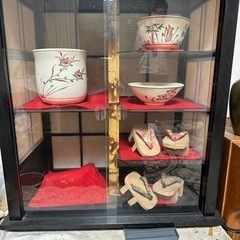 骨董品　茶道具　京絵　茶碗　水指　鳳山作　3点セット　飾り棚もお...