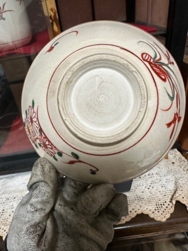 骨董品　茶道具　京絵　茶碗　水指　鳳山作　3点セット　飾り棚もお付けします