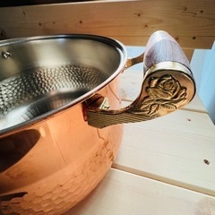 銅製ガラス蓋両手鍋(未使用)の画像