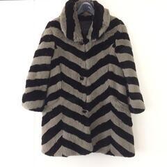 moussyマウジーボーダーヘリンボーンリアルファー毛皮コートの画像