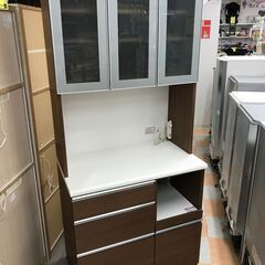 キッチンボード 茶/シルバー 幅88.5×奥行50.5×高さ200.5cm　※中古Bランク品