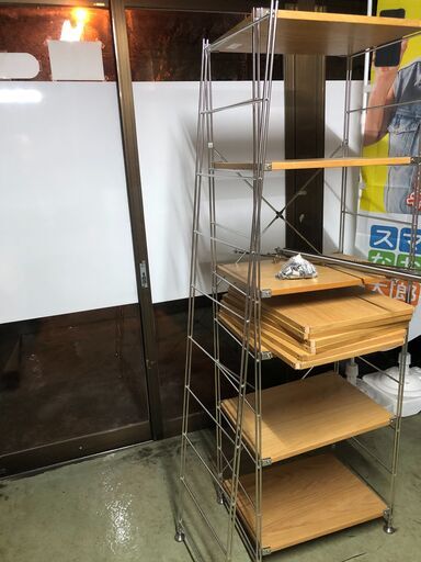 ■中古美品■★無印良品★オーク材 スチールユニットシェルフ 6段-2連結 116×41.5×175cm★木製棚