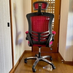 メッシュチェア 肘付き キャスター付き ワインレッドの画像