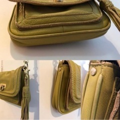 特価★美品ビュレbeau're本革レザーショルダーバッグ斜め掛けタッセル付きかわいい★黄緑？グリーン？の画像