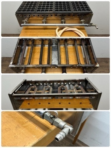業務用　たこ焼き器　２８穴　４連　都市ガス用　屋台　店舗　W７８０ｘＤ４５０ｘＨ２０ｍｍ