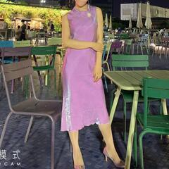 【中古】ワンピース　光沢感　紫　＋500円おまけ付き