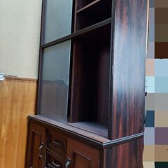 本棚　木製　茶×ガラスの画像