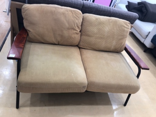2人掛けソファー　ベージュ×ブラウン