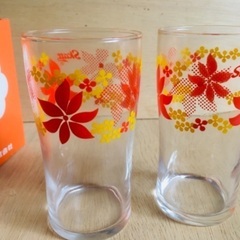 昭和レトロ☆当時物　花柄グラス　ノベルティ　販促品　スカット　s...