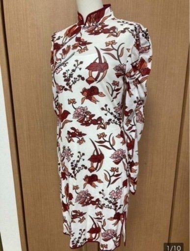 ヴィヴィアンタム VIVIENNE TAM 豪華香港蘭柄　袖シースルー　チャイナドレス風ワンピース　サイズ38 新品同様