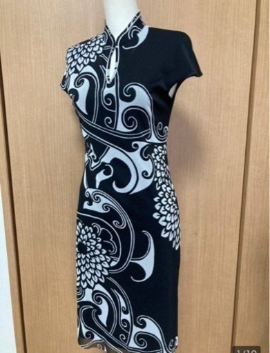 ヴィヴィアンタム VIVIENNE TAM 20周年記念　グレー・黒色　豪華アーカイブ柄　チャイナドレス風ワンピース　サイズ38 新品同様