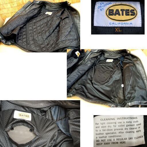 BATES ベイツ ライダースジャケット XL 黒 レザー 革ジャン メンズ　パット入　バイク ☆ PayPay(ペイペイ)決済可能 
