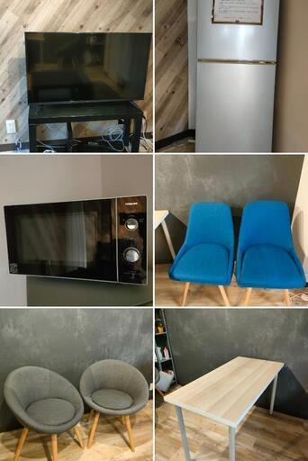 【引取先決定済】家具＆家電セット（4Kテレビ、電子レンジ、冷蔵庫、椅子×4 and more）