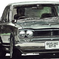 NC-376 日産スカイラインハコスカGT-R 限定版画 直筆サイン有 額装済 作家 平右ヱ門の画像