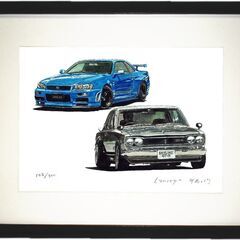 NC-377 スカイラインGT-R R34 限定版画 直筆サイン有 額装済 作家 平右ヱ門の画像