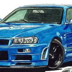 NC-377 スカイラインGT-R R34 限定版画 直筆サイン有 額装済 作家 平右ヱ門の画像