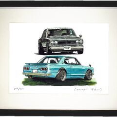 NC-380 ハコスカGT-R 限定版画 直筆サイン有 額装済 作家 平右ヱ門の画像