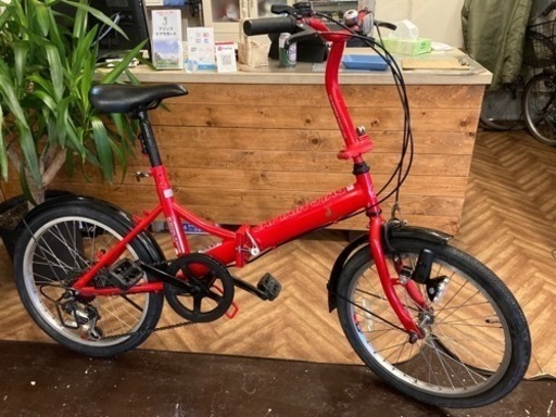 【前後タイヤ・チューブ新品！】6段変速　20インチ折りたたみ自転車　レッド
