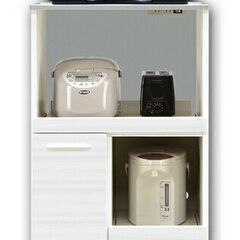未使用ハイグロス貼り60cm幅キッチンボード レンジ台 コンパクト収納 ホワイト木目