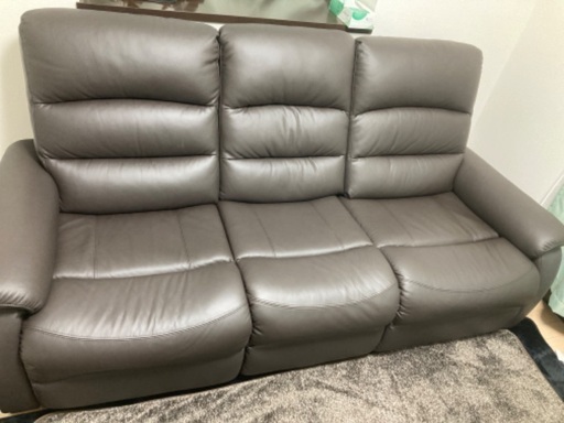 3人用電動本革テーブル付きリクライニングソファ(Nビリーバ2本革DBR)