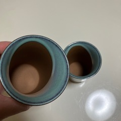 素焼き＋ブルー系のコップ2個セット約7.5×11cmの画像