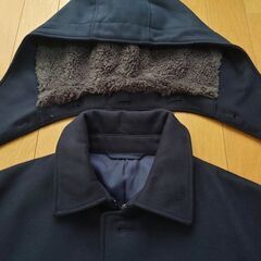 【新品】INHERITフード脱着できる定番ステンカラーコート濃紺Lの画像
