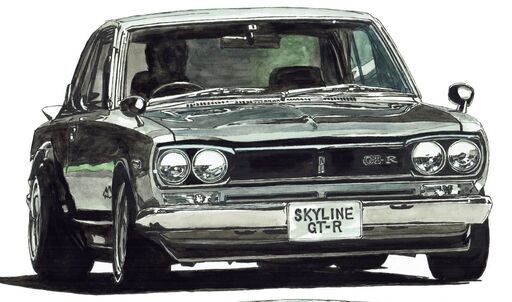 NC-385 スカイラインGT-R R34/スカイラインハコスカGT-R 限定版画 直筆サイン有 額装済 作家 平右ヱ門