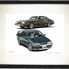 NC-387 スカイラインジャパン/スカイラインGT-R R32 限定版画 直筆サイン有 額装済 作家 平右ヱ門の画像