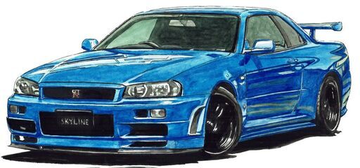NC-388 スカイラインGT-R R34/スカイラインGT-R R32 限定版画 直筆サイン有 額装済 作家 平右ヱ門