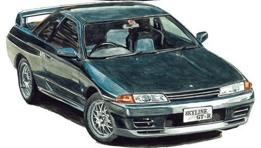 NC-388 スカイラインGT-R R34/スカイラインGT-R R32 限定版画 直筆サイン有 額装済 作家 平右ヱ門