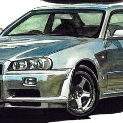 NC-389 スカイラインGT-R R34/スカイラインGT-R R32 限定版画 直筆サイン有 額装済 作家 平右ヱ門の画像