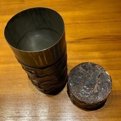 【蔵出し！掘出し物！】茶筒（樹皮加工貼り）！和風！アンティーク！の画像