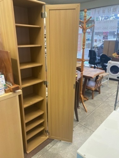 ミラー付 ストッカー 本棚 収納 下駄箱 鏡付 ナチュラル 中古