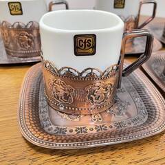 【7265‐4】デミタスセット ハッピータイム 5客セット カップ ソーサー コースター ホルダー 食器 洋食器 茶器 昭和レトロ 未使用品の画像