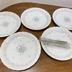 【7512‐4】uni white ケーキ皿 フォーク付き 5枚...