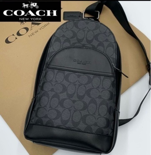 値下げ　COACH コーチ ボディバッグ クロスボディー PVC レザー シグネチャー メンズ 黒 ブラック