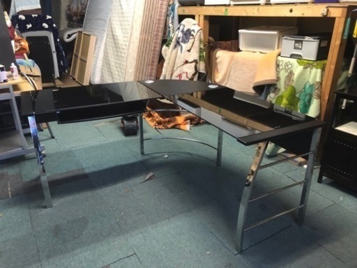 【リサイクルサービス八光　田上店　配達・設置OK】不二貿易　ガラスPCデスク L型 CT-1040BK