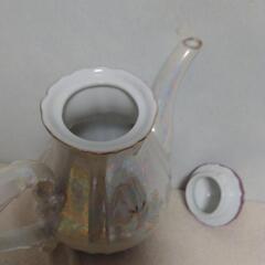 ティーポット　陶磁器　パールカラー　20cm　アンティーク　古美術　美品の画像