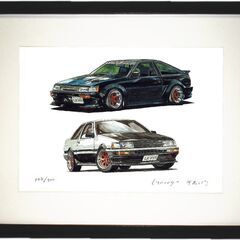 NC-391 TOYOTA カローラレビンAE86 限定版画 直筆サイン有 額装済 作家 平右ヱ門の画像